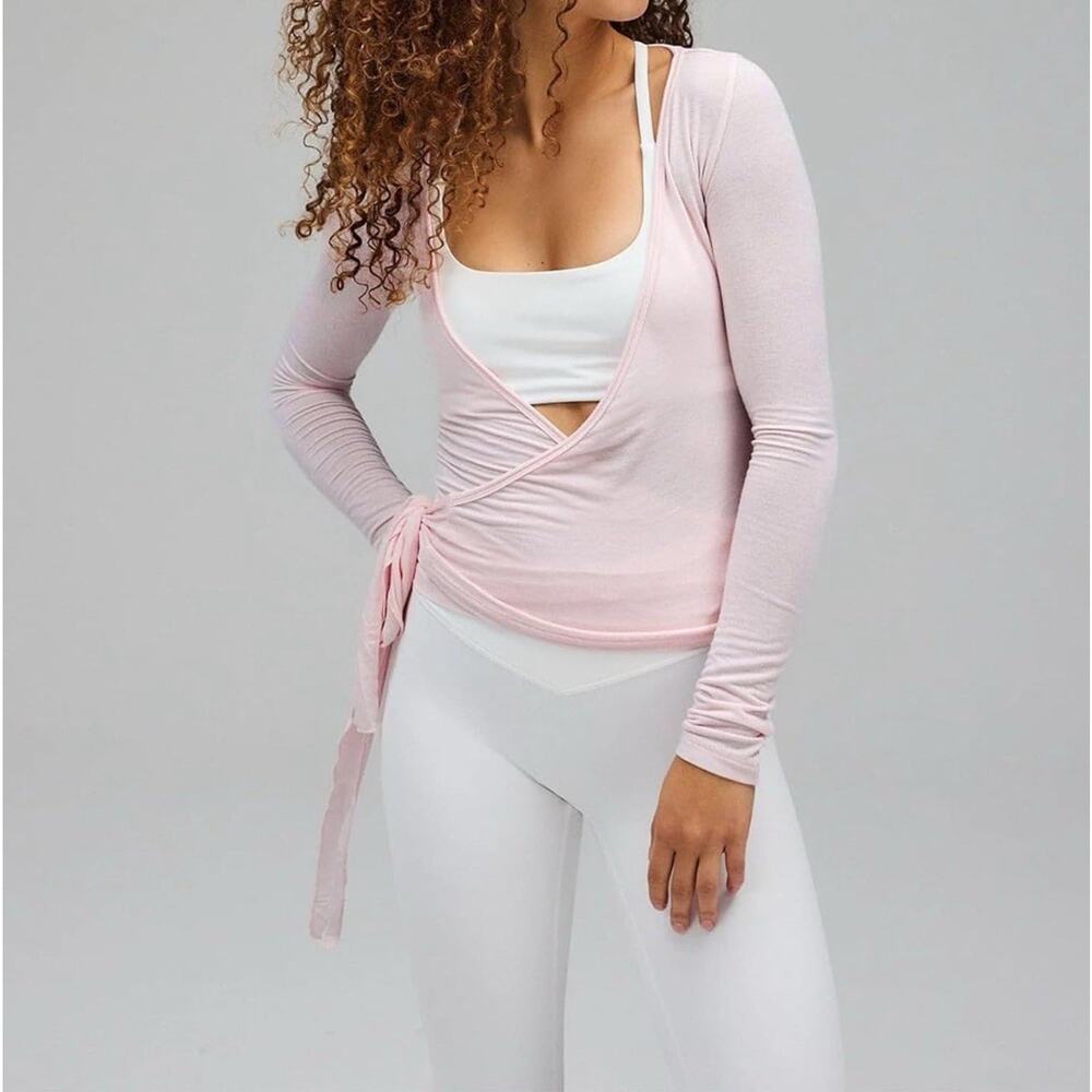 Zella Pink Ballet Stretch Wrap Top Women's Size Medium, Y2K